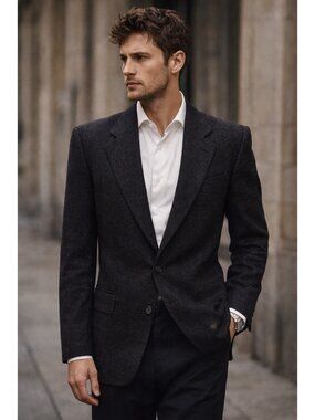 Givenchy Paris NY Wool Blazer Jacket Black Fleck Mens 40R 2Btn VTG